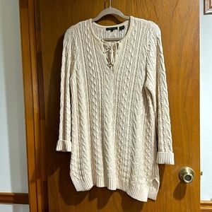 💜 100% cotton cable knit tunic sweater. Beige. Sz L.